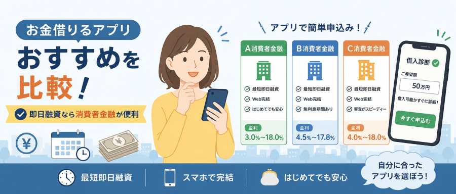 消費者金融のお金借りるアプリを徹底比較画像