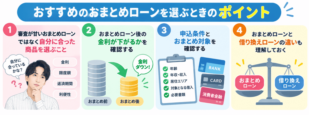 おまとめローンのポイントをまとめたイラスト画像