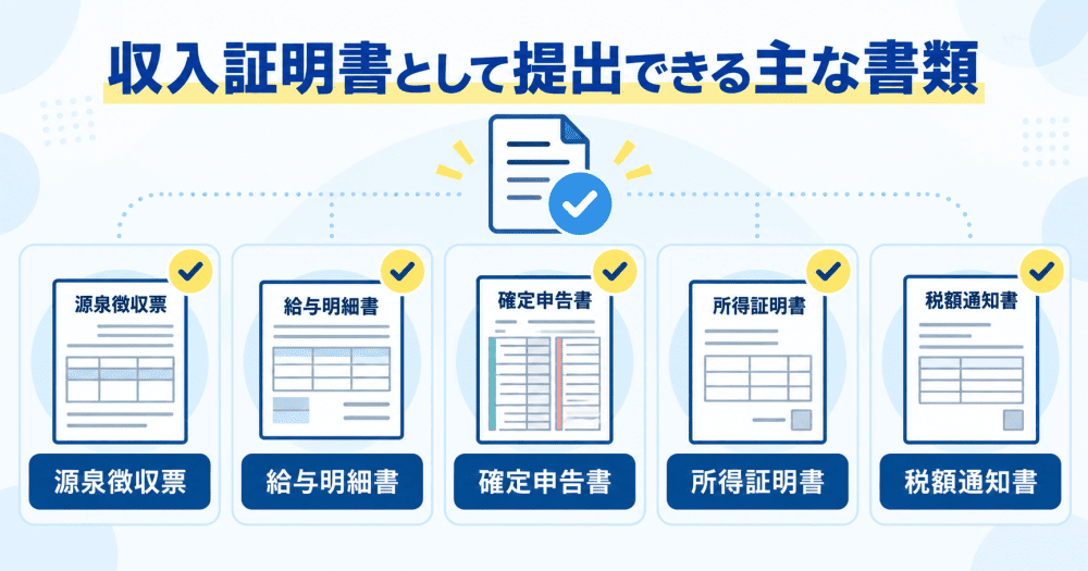 収入証明書として認められている書類のイラスト画像