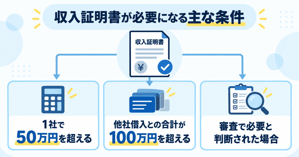 収入証明書が必要になる主な条件のイラスト画像